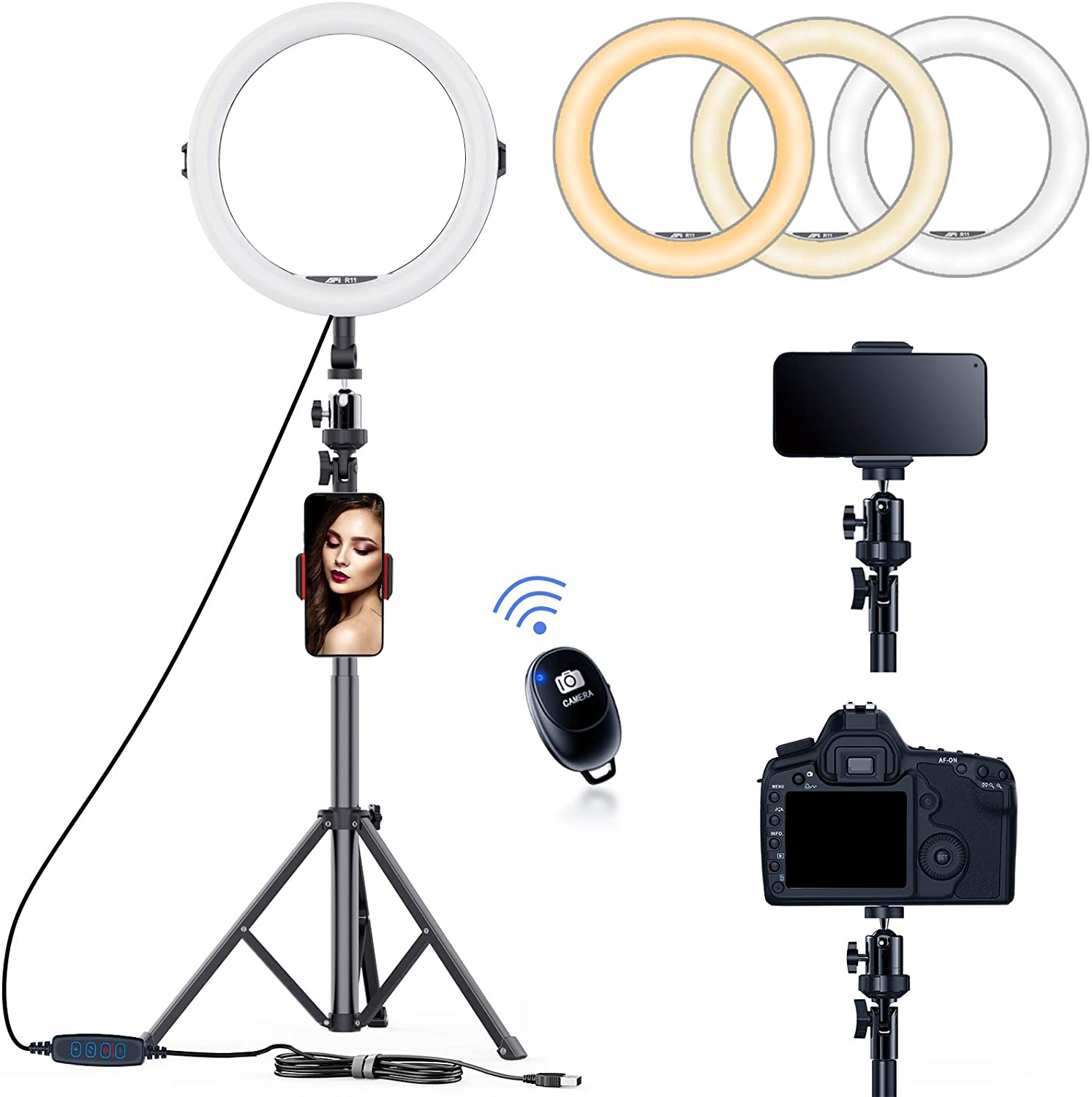 Bower 8 Selfie Ring Light Studio with Adjustable Tripod and Phone Holder –  Professional Photo and Video Lighting Kit for Vlogging, Streaming, and